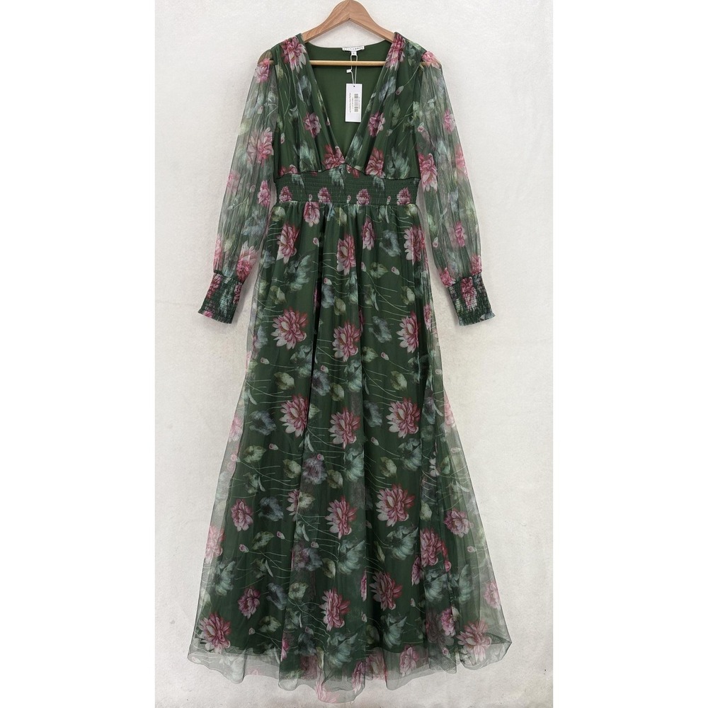 Baltic Born Green Floral Maxi Dress with Pink Blooms